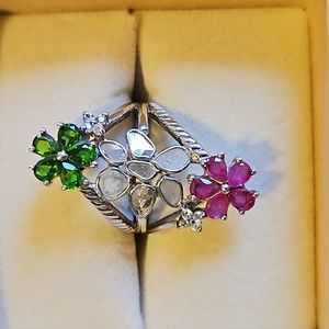 Polki Diamond and Multi Gemstone Floral Ring